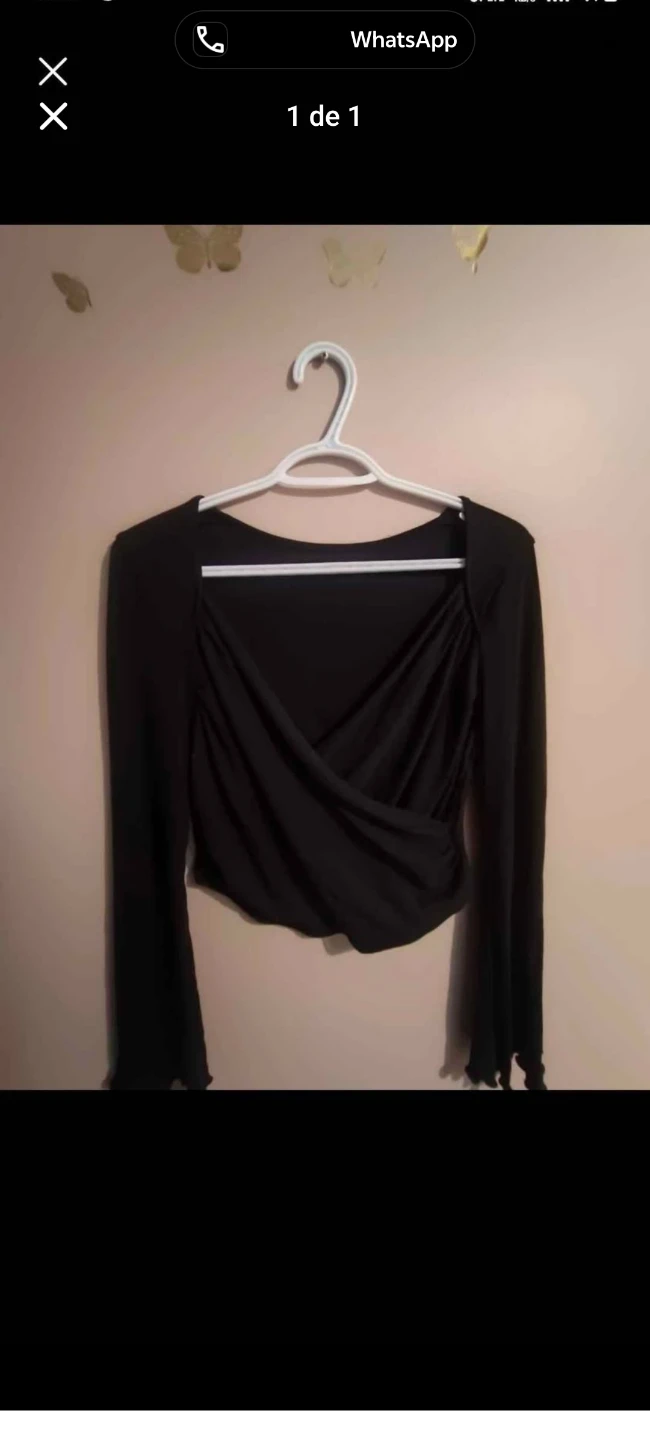 Black Long-Sleeve Wrap Top
