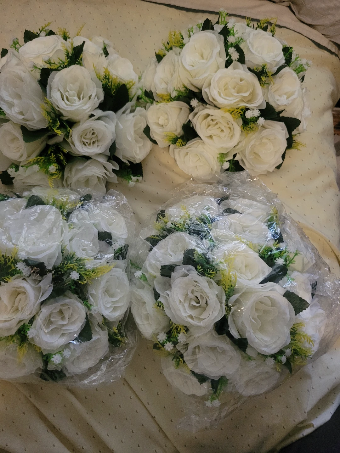 White Artificial Rose Bouquets (Set of 4)