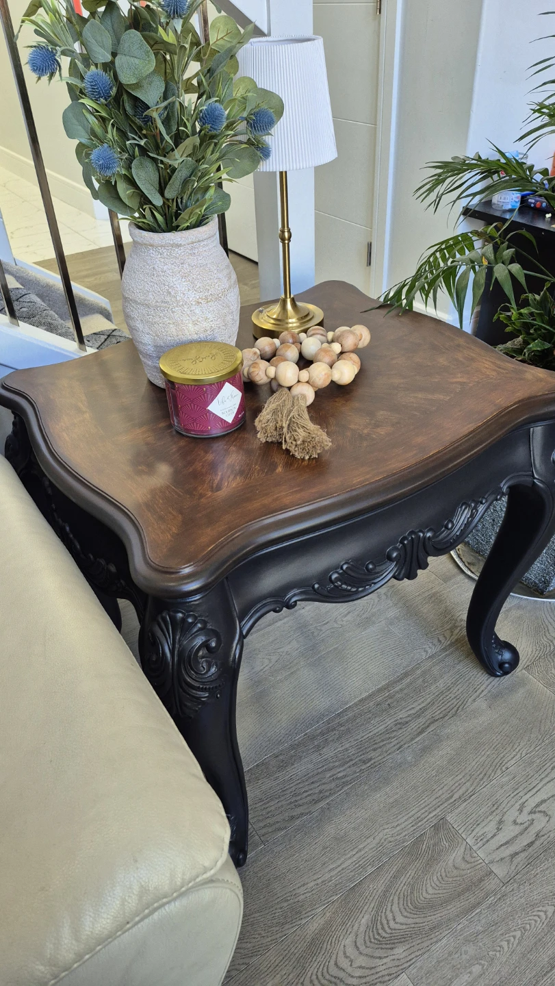Solid Wood  End Table – Dark Walnut & Matte Black – Refinished - photo 5