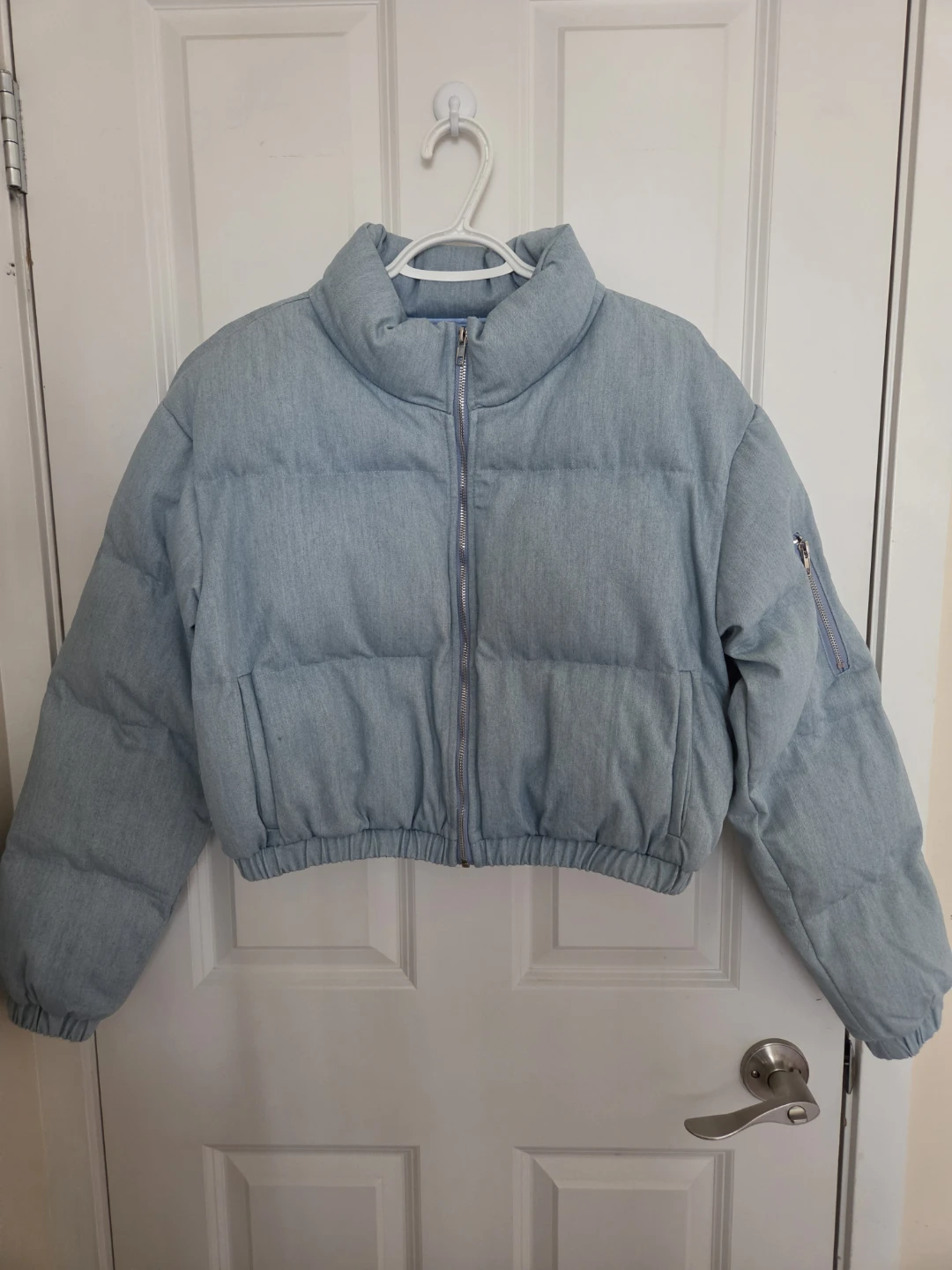 Princess Polly Cropped Denim Puffer Jacket