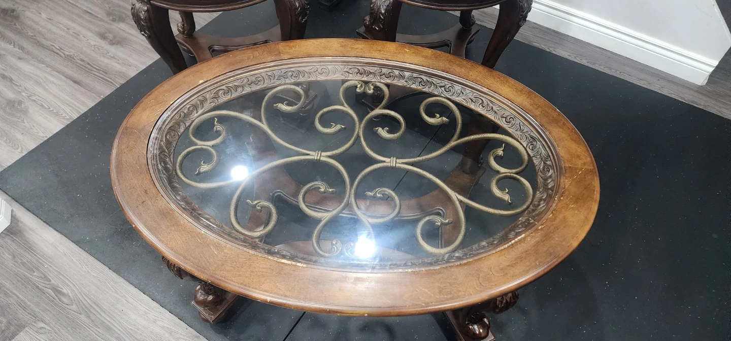 Set of Three Wooden and Glass Tables - photo 2