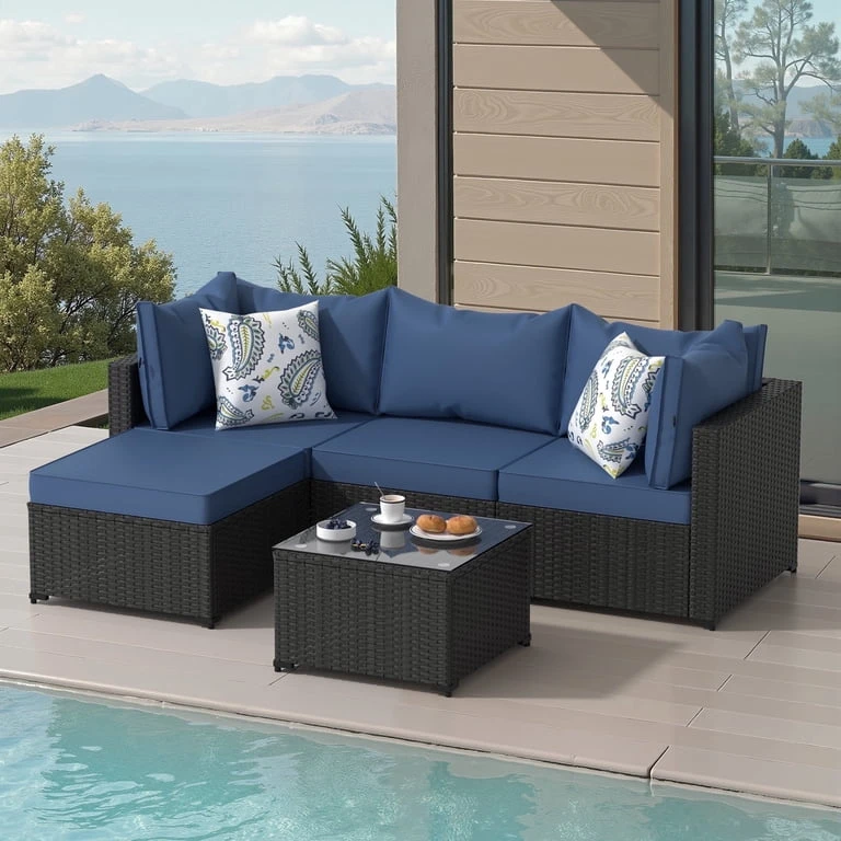 NEW In 2 Box (fit to SUV) Navy Blue 5 Pc Patio Sectional Set