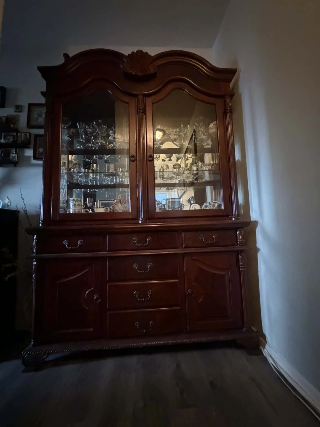1-pc Kitchen Hutch with Buffet, 88", 2 Glass Shelves, Cherry - photo 4
