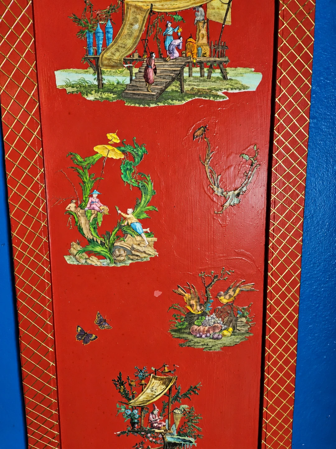 Pair of Vintage Tall Chinese Red and Gold Wall Panels - photo 3