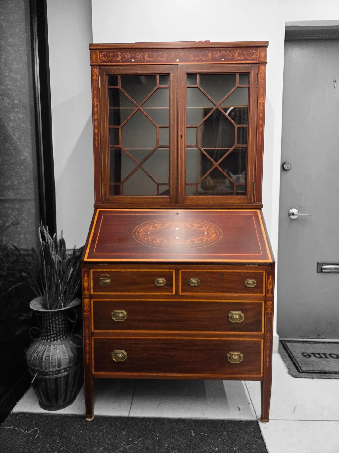 Vintage Mahogany Bureau Drop-Front Desk / Bookcase