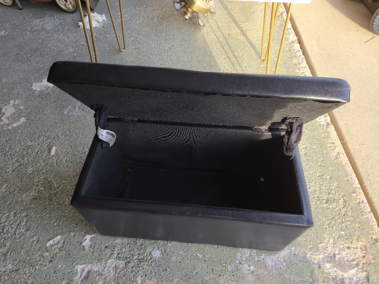 Black Faux Leather Storage Bench Ottoman – Hinged Top - photo 3