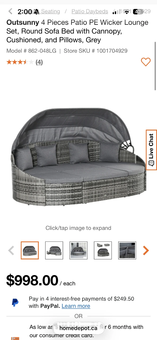 Outsunny 4-Piece Patio PE Wicker Lounge Set