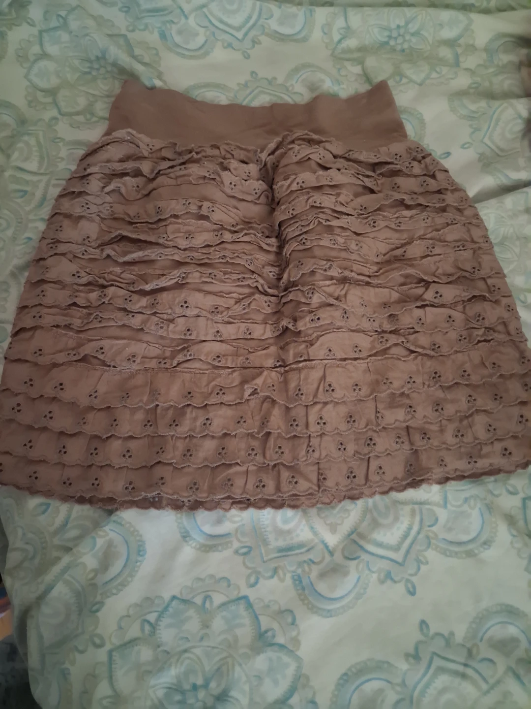 Sister Sam Ruffled Eyelet Skirt, Brown, Size L (12/14)