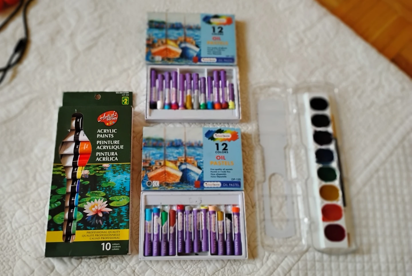 24x Oil Pastels, Acrylic Paint set & Watercolour set.