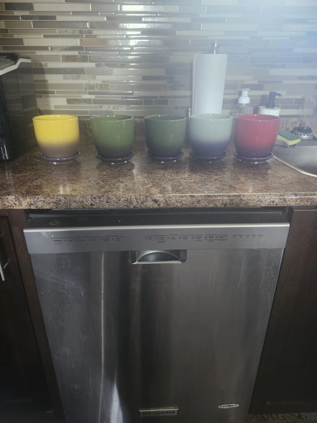 Set of 5 Small Ceramic Plant Pots with Saucers