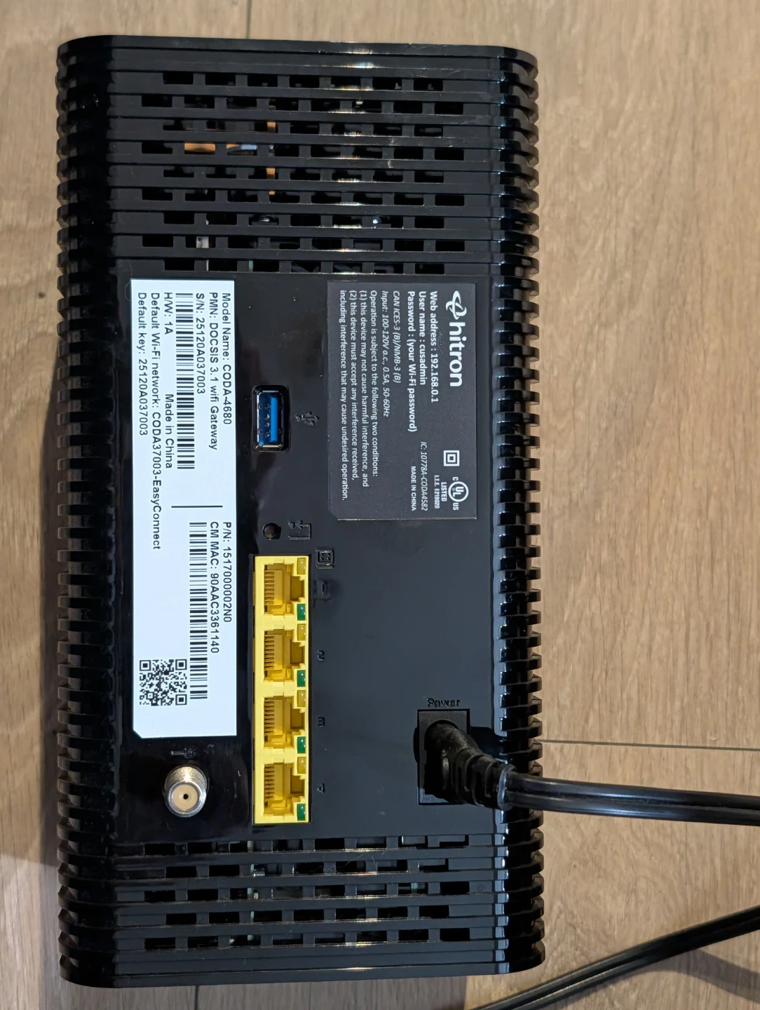 Hitron CODA-4680 DOCSIS 3.1 Wi-Fi Gateway Modem - photo 2