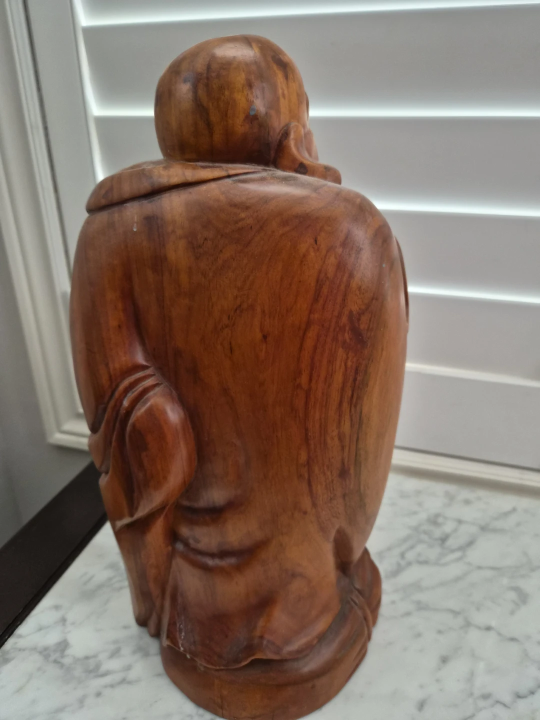 Carved Wooden Laughing Buddha Statue - photo 2