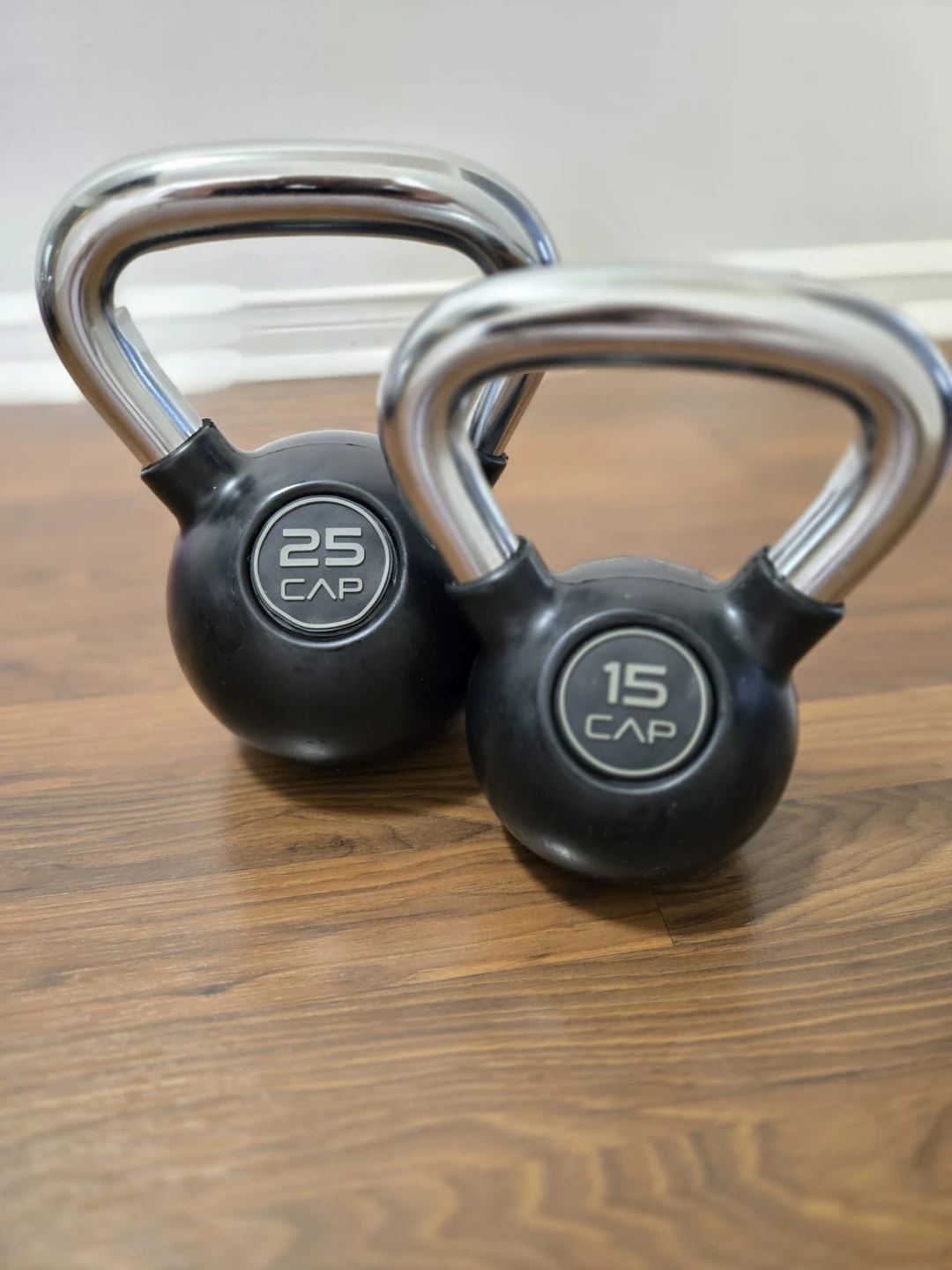 15lb & 25lb Kettlebell Set rubber coated with chrome handle
