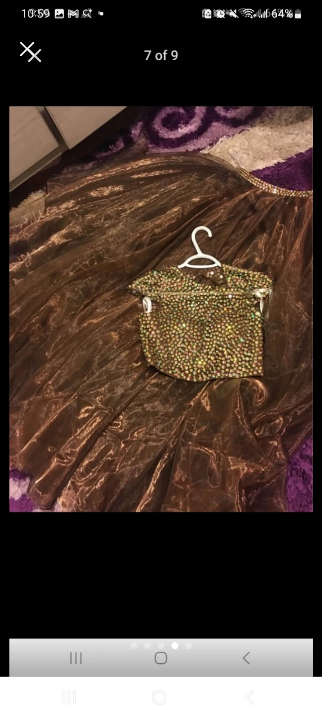 Two-Piece Brown Gown with Crystal Embellishments - photo 3