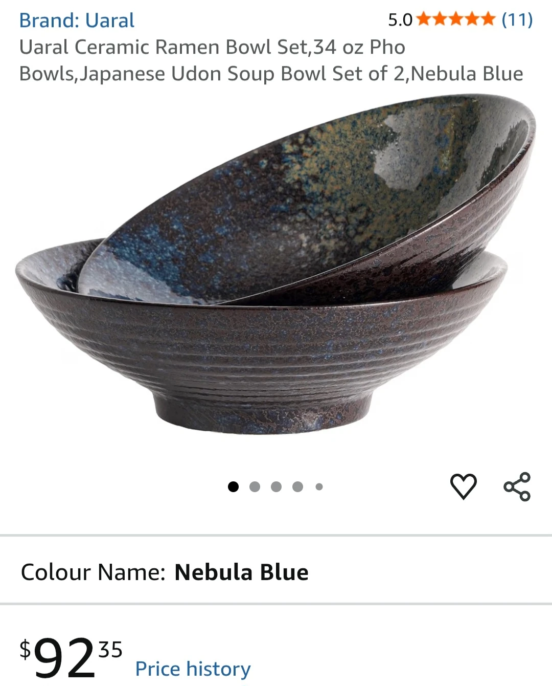 Uaral Ceramic Ramen Bowls - Nebula Blue, Set of 2