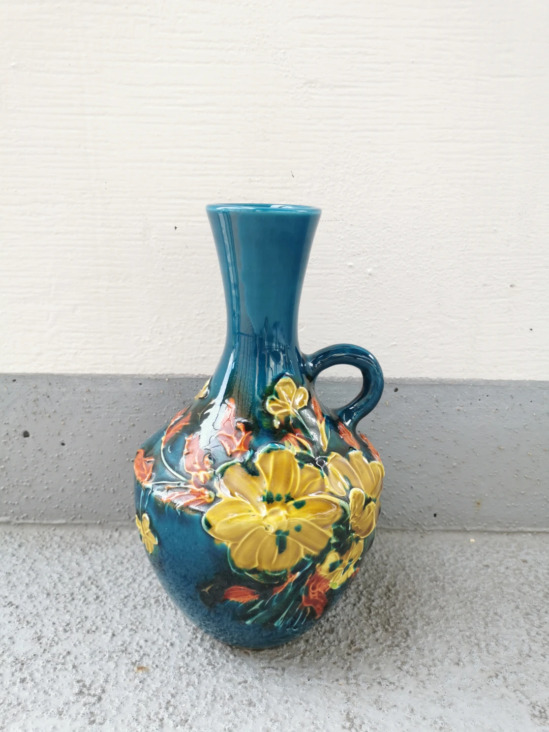 Vintage Italian Alvino Bagni Blue Floral Pottery Jug Vase - photo 2