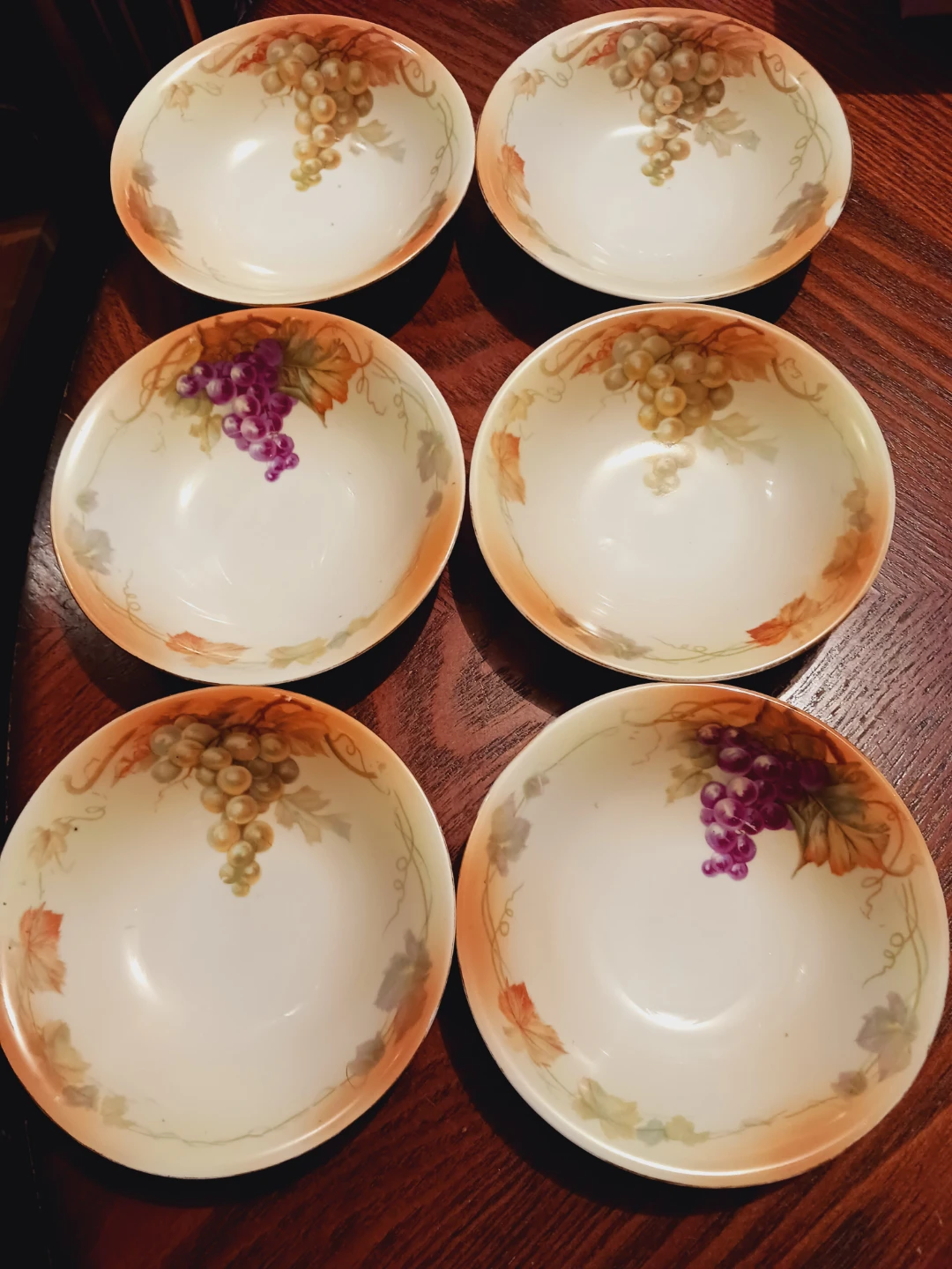 Set of 6× Antique 1890s Austrian Carlsbad Porcelain Grape Bowls