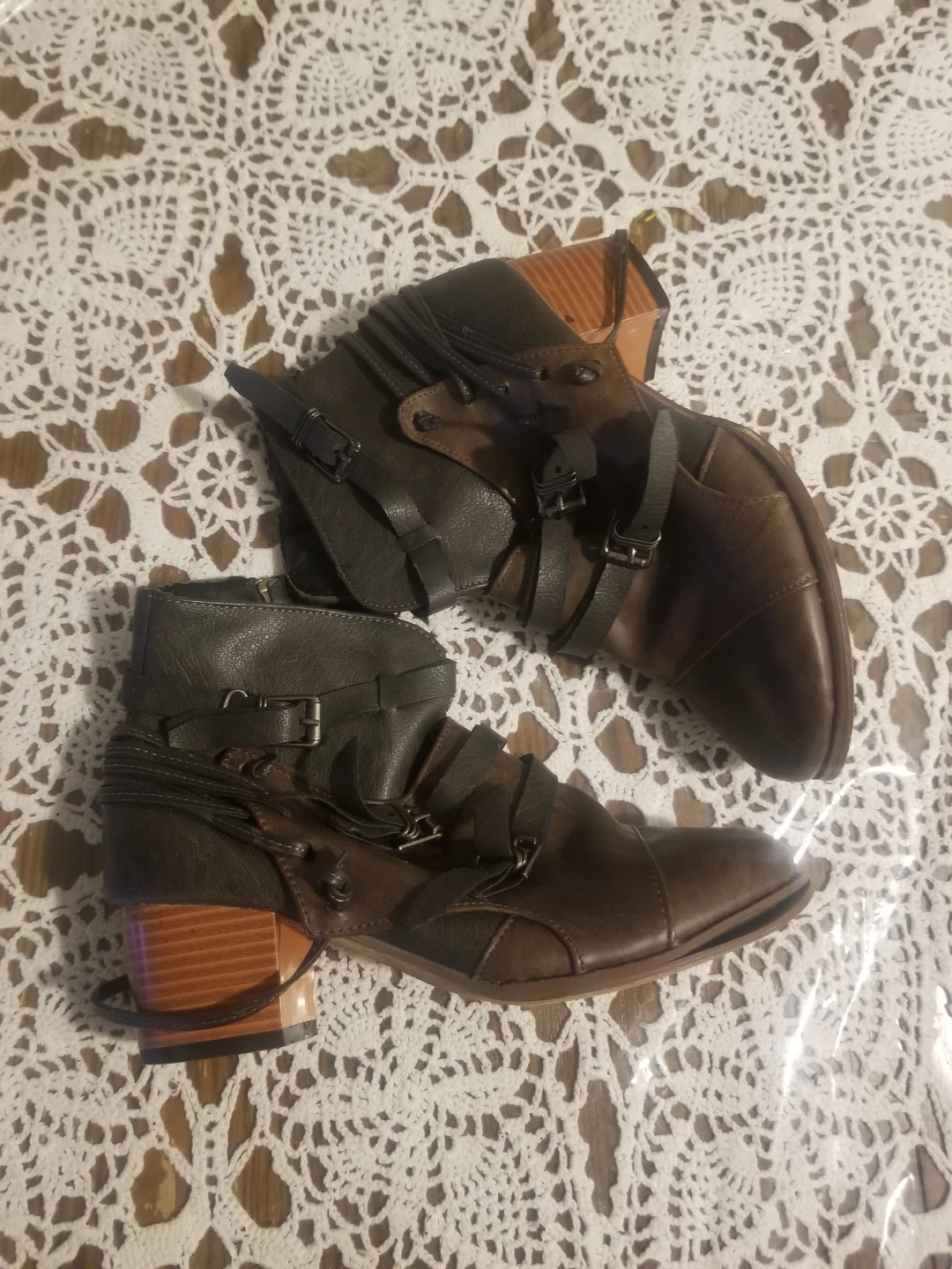 Brown Faux Leather Ankle Boots Size 39 - photo 2