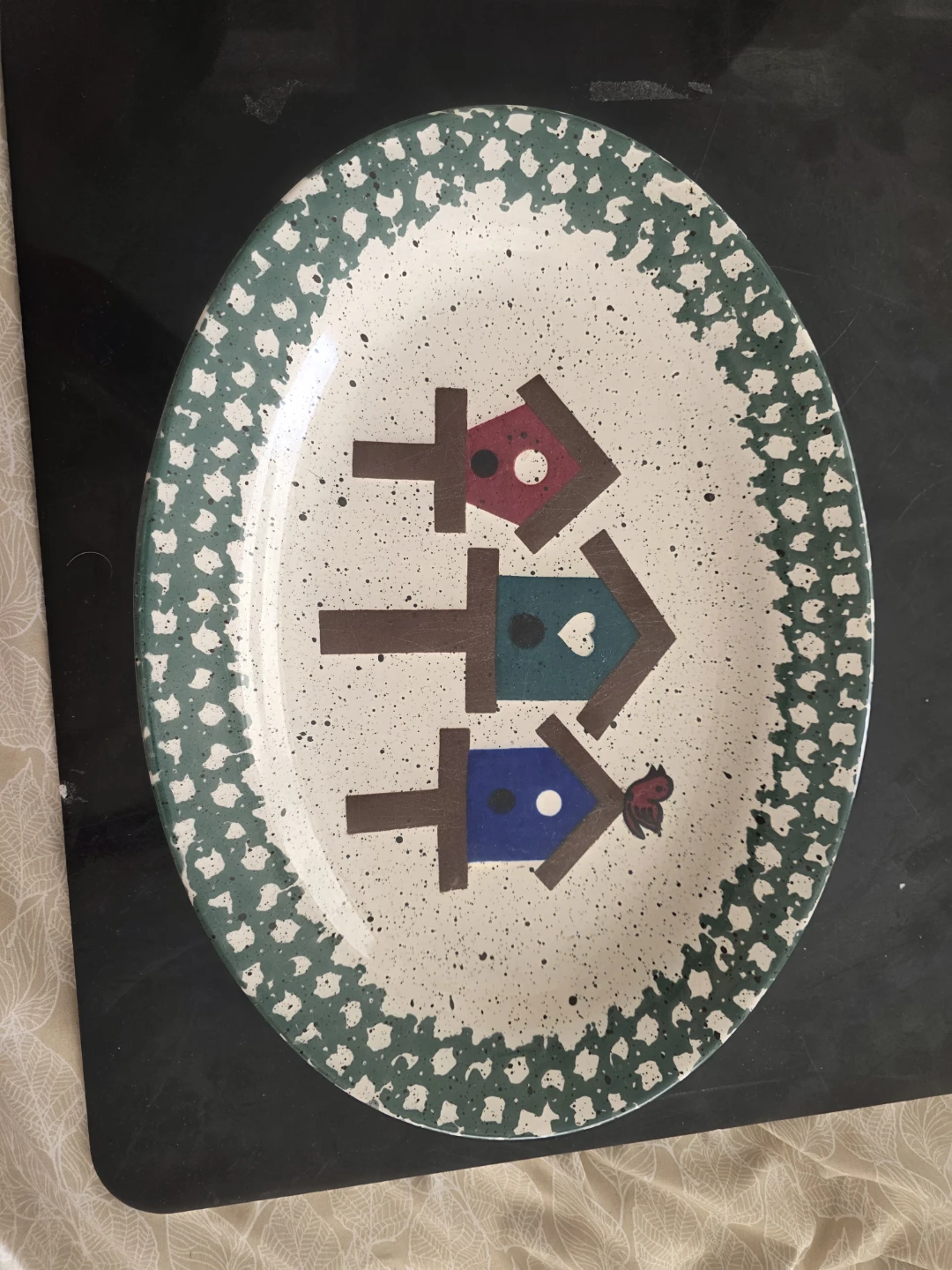 Oval Ceramic Serving Platter 14" with Birdhouse Design