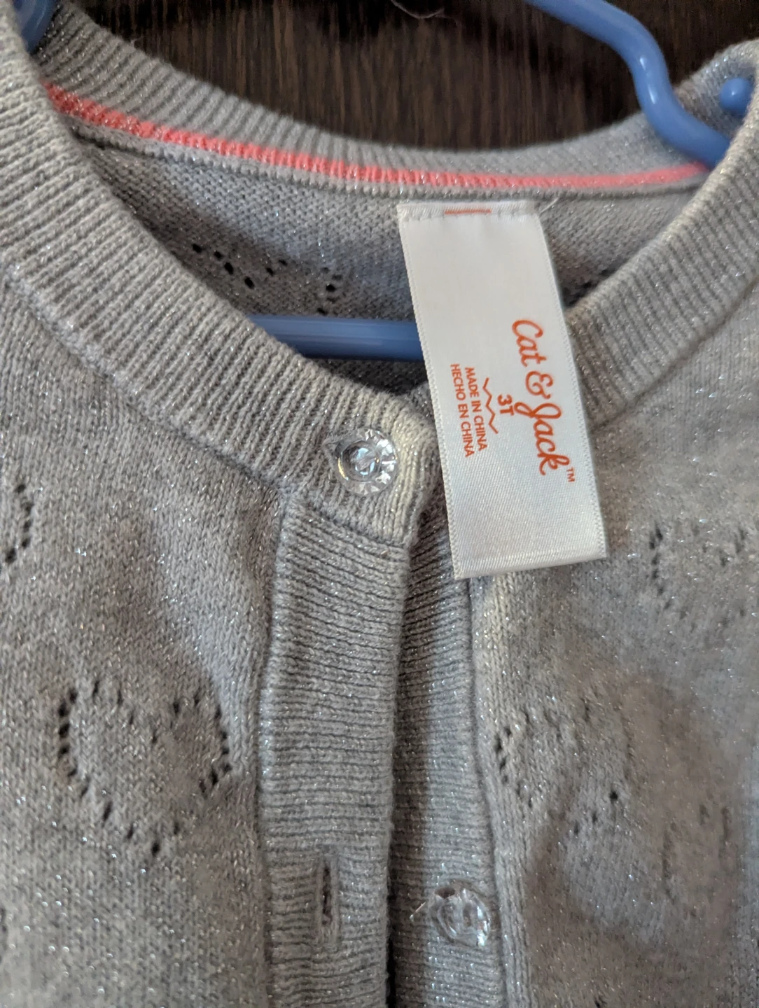Cat & Jack Sparkly Grey Heart Cardigan Size 3T - photo 3