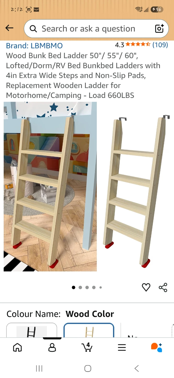 50-inch Wooden Bunk Bed Ladder