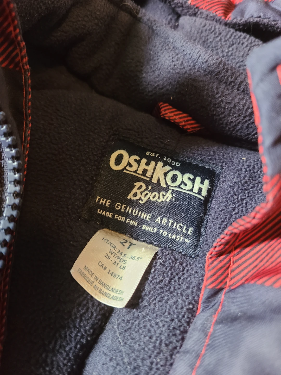 OshKosh B'gosh Red and Black Plaid Winter Jacket 2T - photo 2