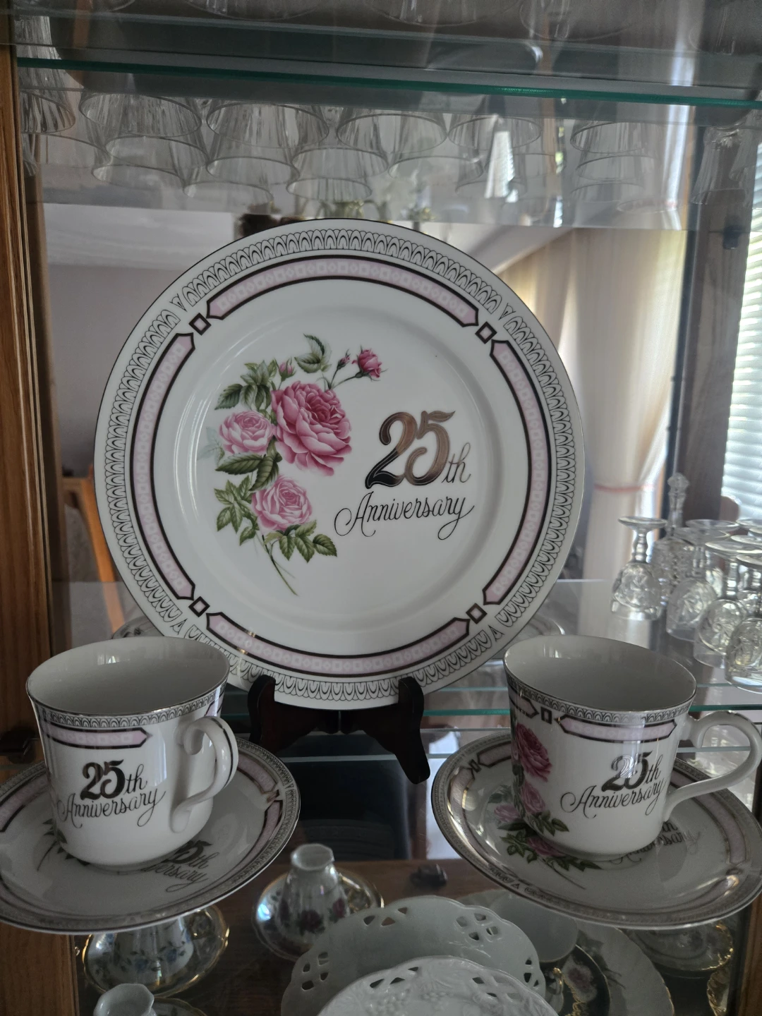 25th Anniversary Decorative Plate and Cups