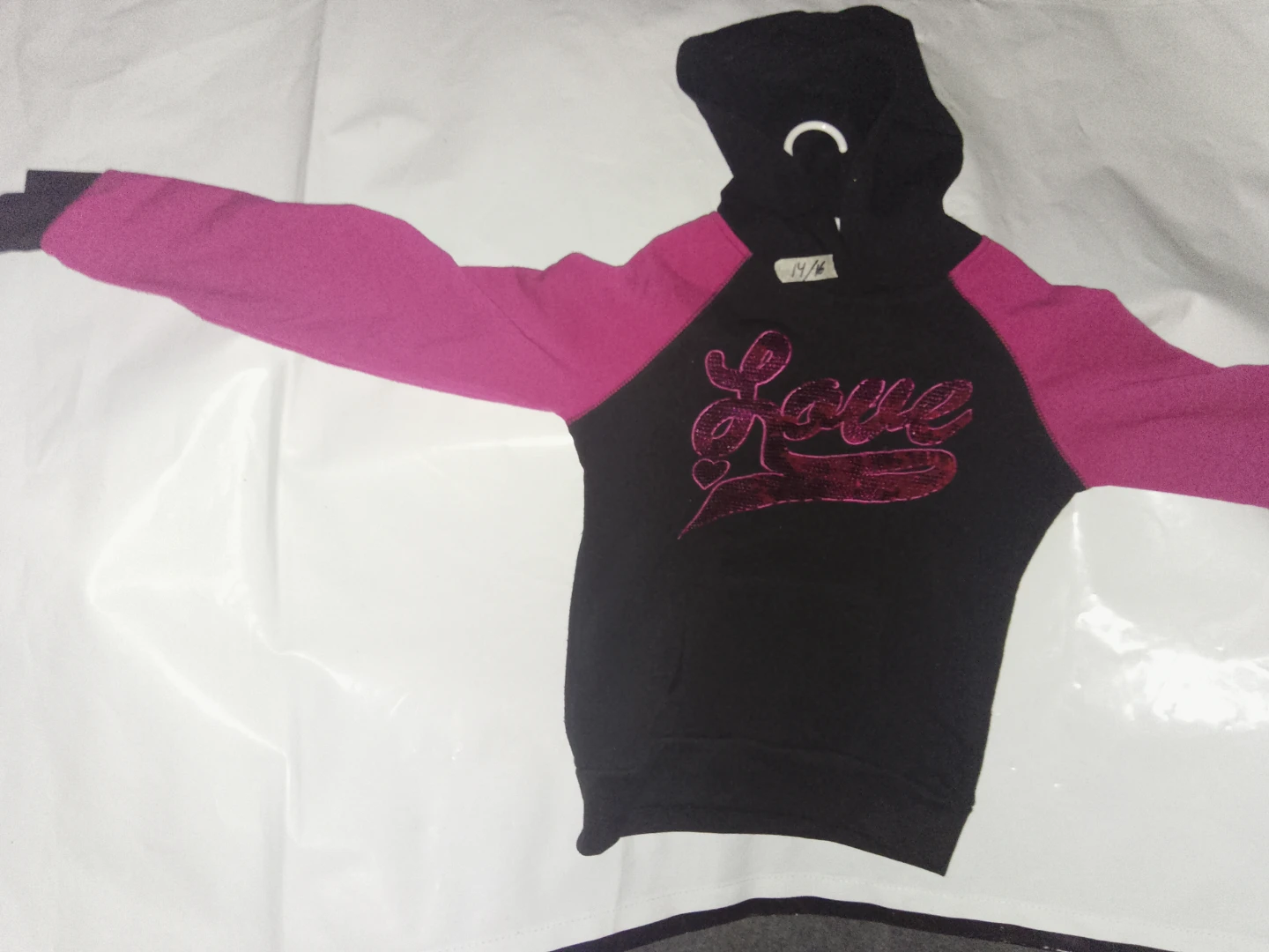 Girls Black and Pink Love Hoodie size 14/16 - photo 3