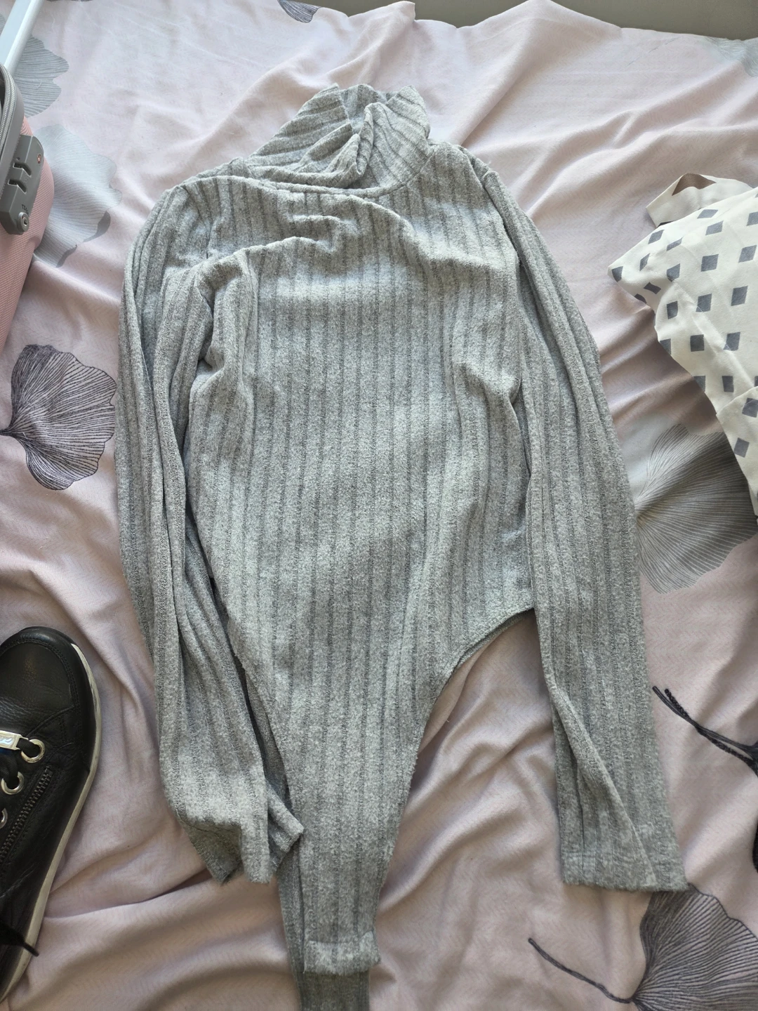 Grey Ribbed Turtleneck Bodysuit - photo 2