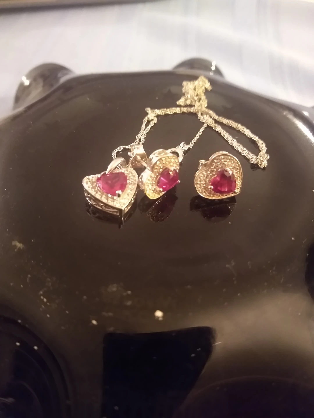 Heart-Shaped Red Stone Necklace and Earring Set - photo 2