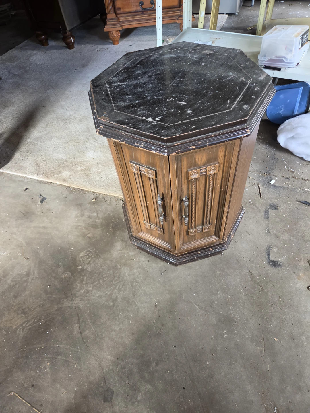 Vintage Octagonal Side Table with Cabinet
