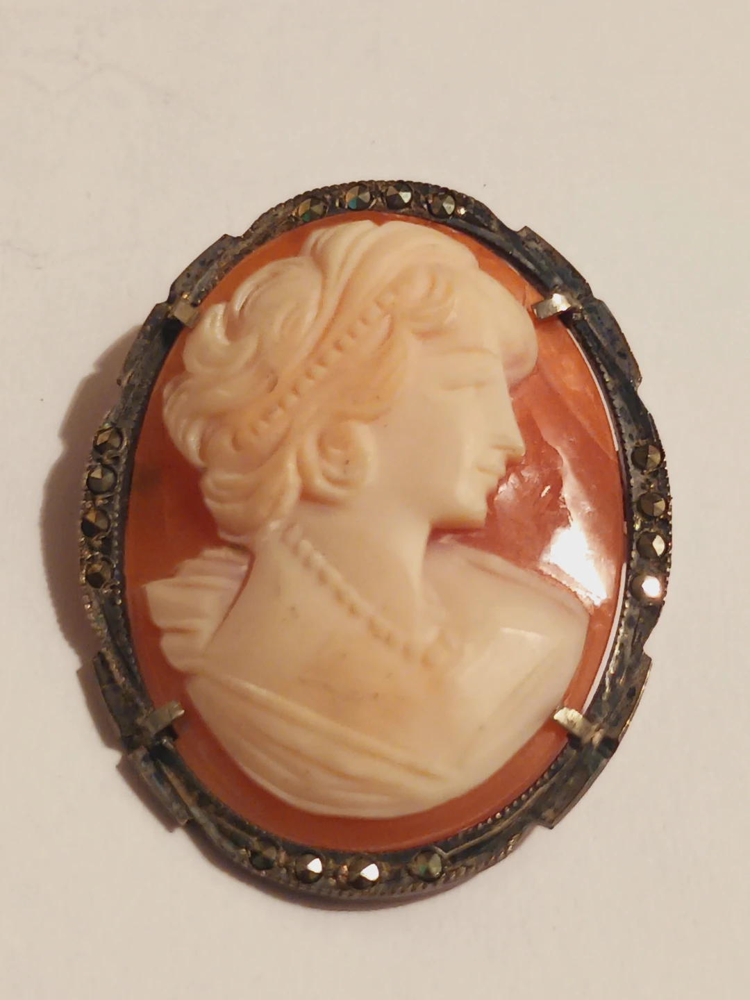 Antique Victorian Sterling Silver 925 Genuine Cameo Brooch