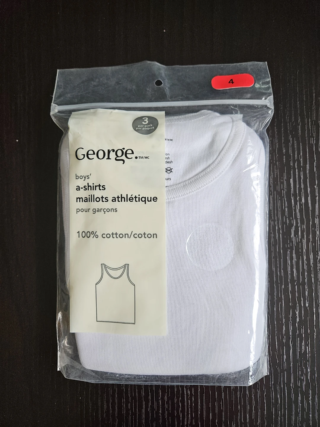 George Boys' A-Shirts 3-Pack White Size 4