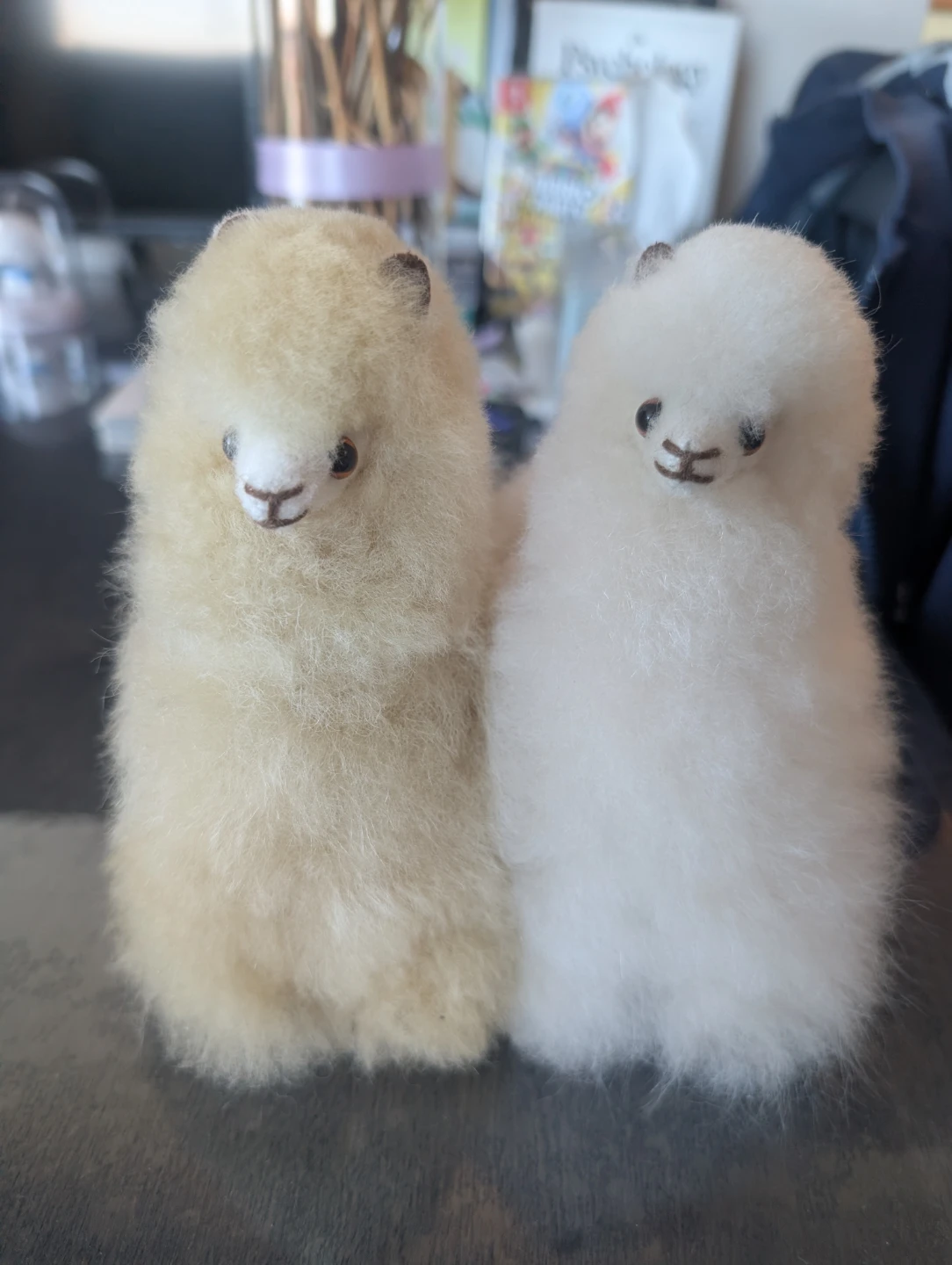 Set of two miniature alpaca wool figurines