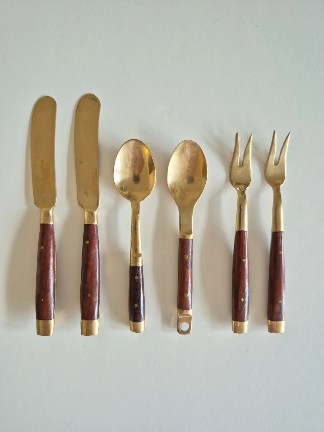 Vintage Rosewood and Gold-Tone Set of MINI spoons, forks, knives - photo 4