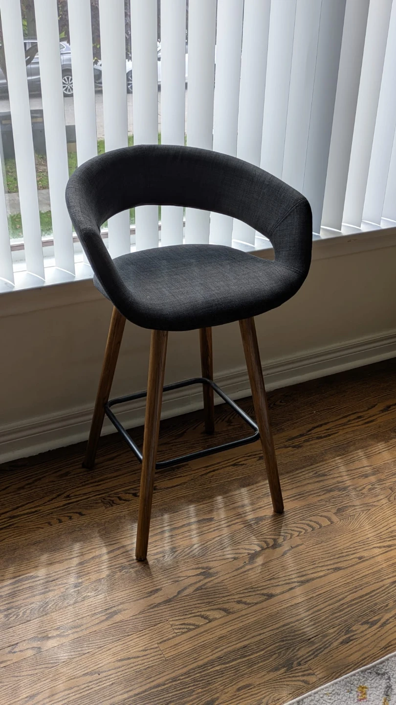 Dark Grey Fabric Bar Stool with Wood Legs
