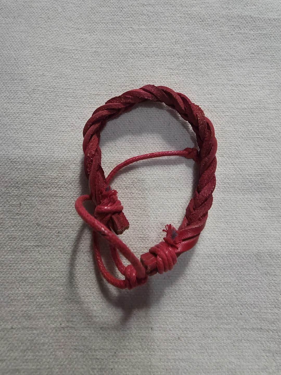 Red Braided Leather Bracelet 🏈 - photo 2