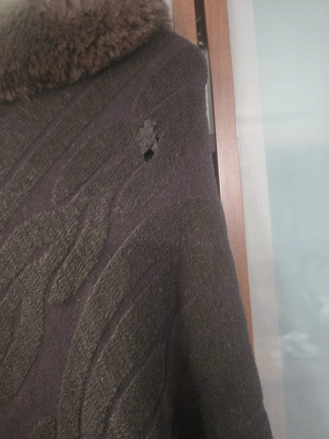 Brown Faux Fur Trimmed Poncho with Pearl Accents - photo 3