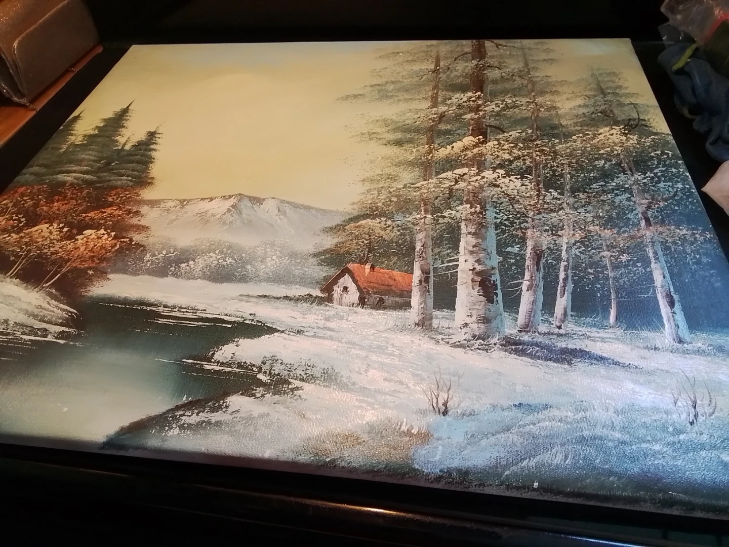Winter landscape oil painting on canvas - photo 5