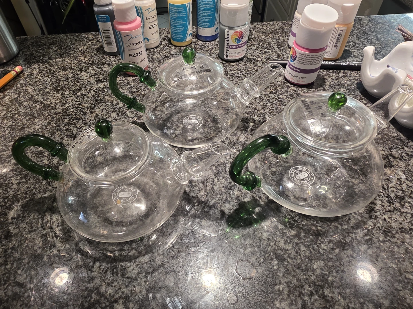 Set of 3 Handmade Glass Teapots