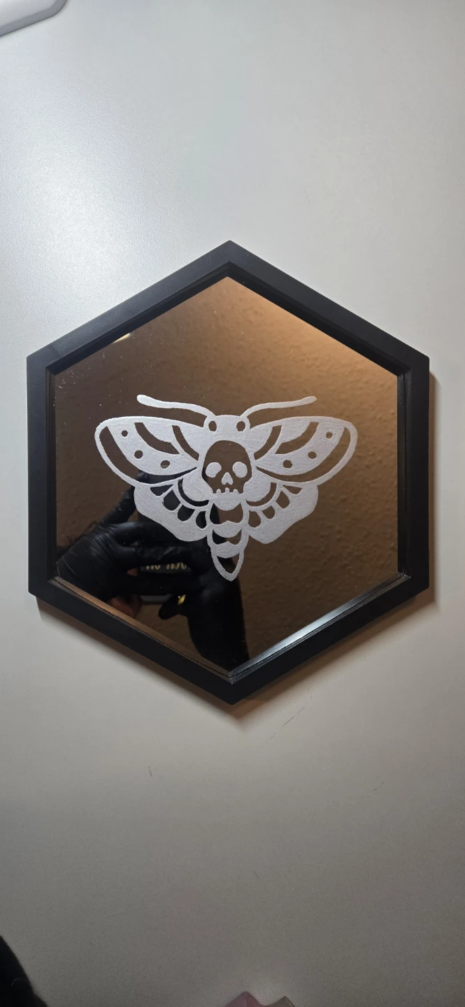 Engraved Etched Goth Death Moth Mirror