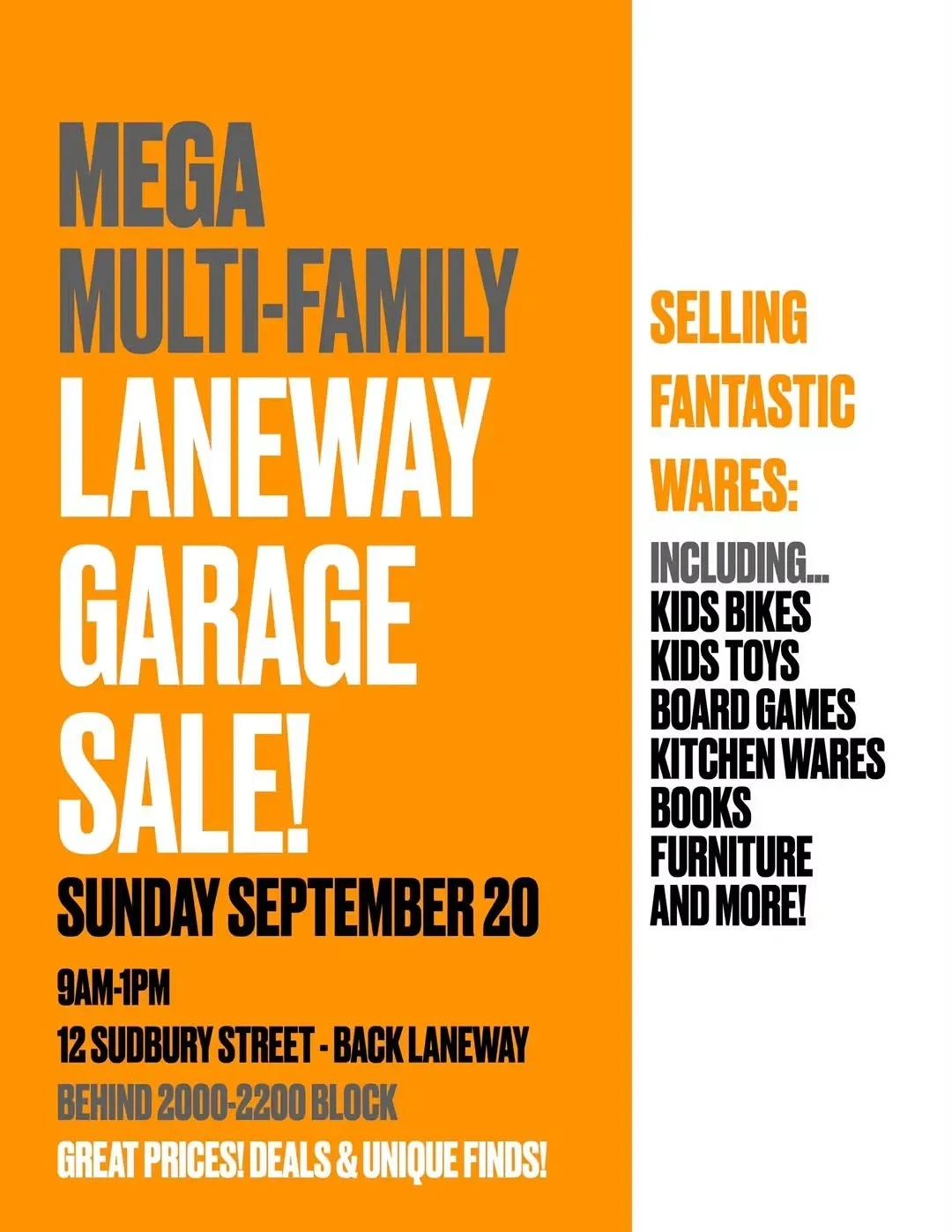 Garage Sale TODAY Sep 20