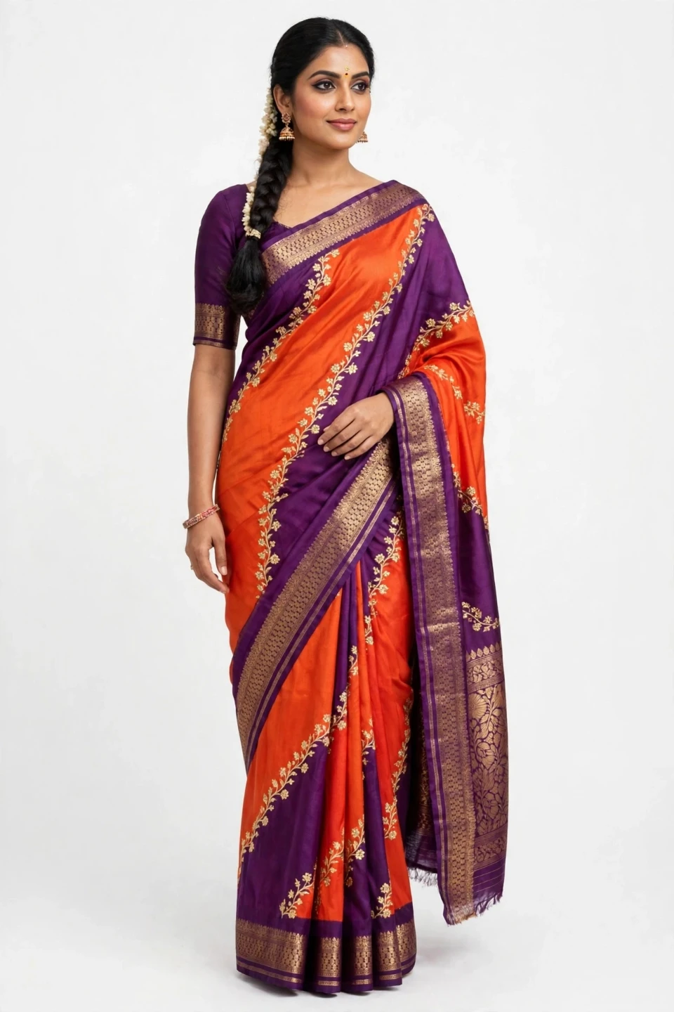 MTC Dola Silk Saree - Orange and Purple - photo 4
