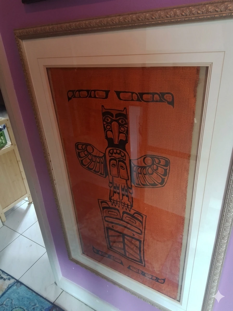 1970s Pacific Northwest Coast Totem Pole Silkscreen on Burlap - photo 5