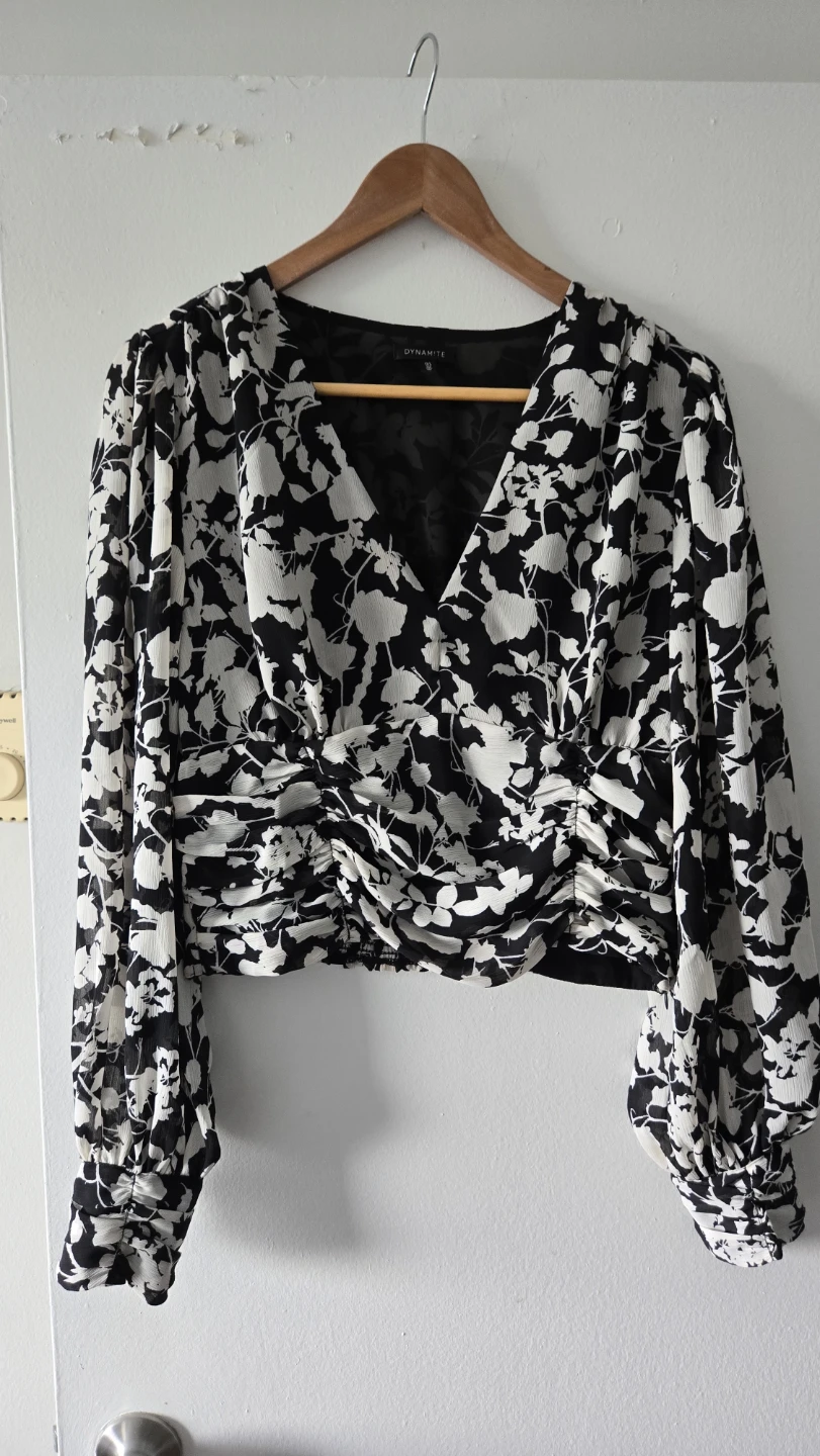 Dynamite Black and White Floral Blouse