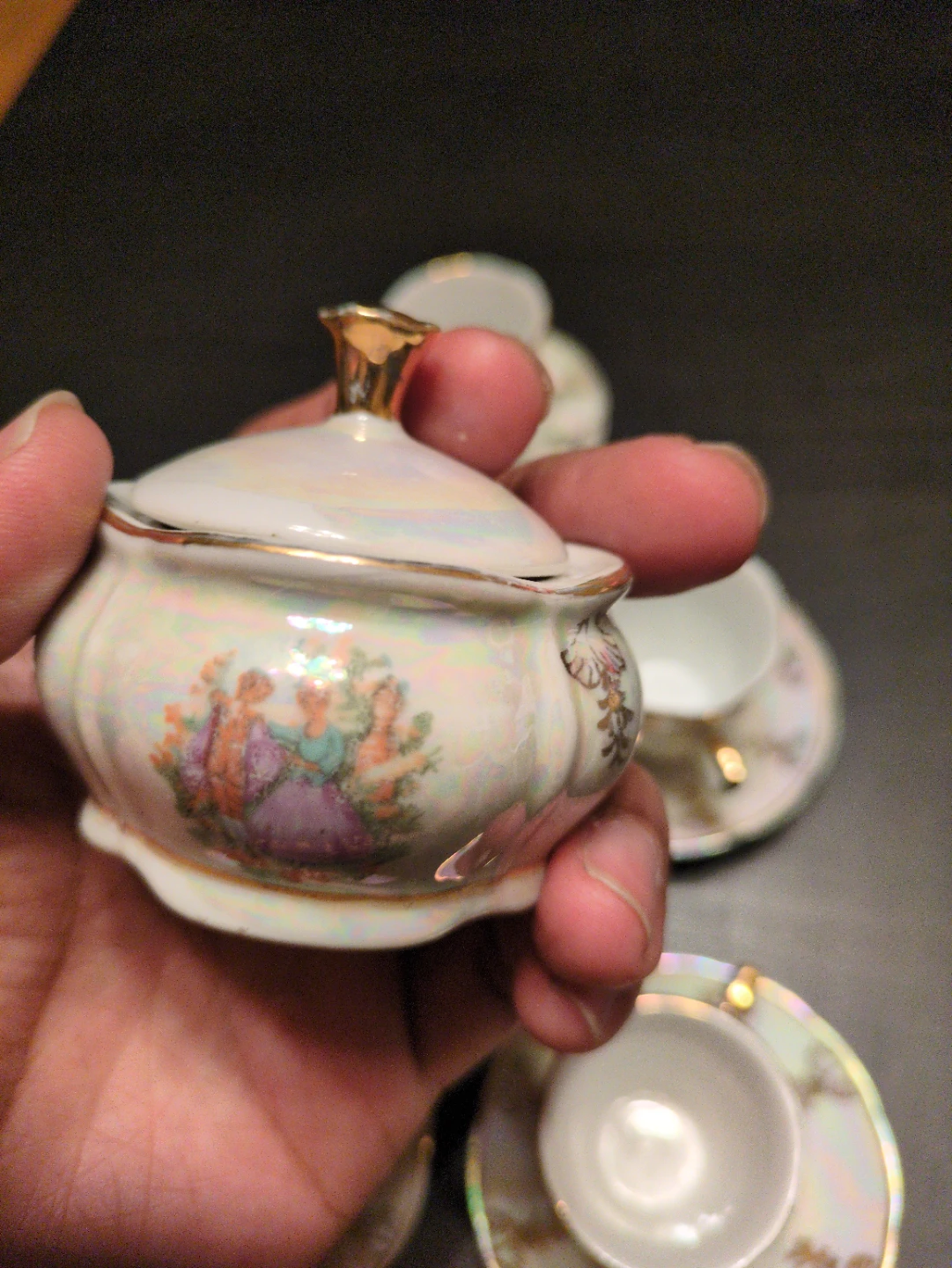 Miniature Porcelain Tea Set with Sugar Bowl - photo 4