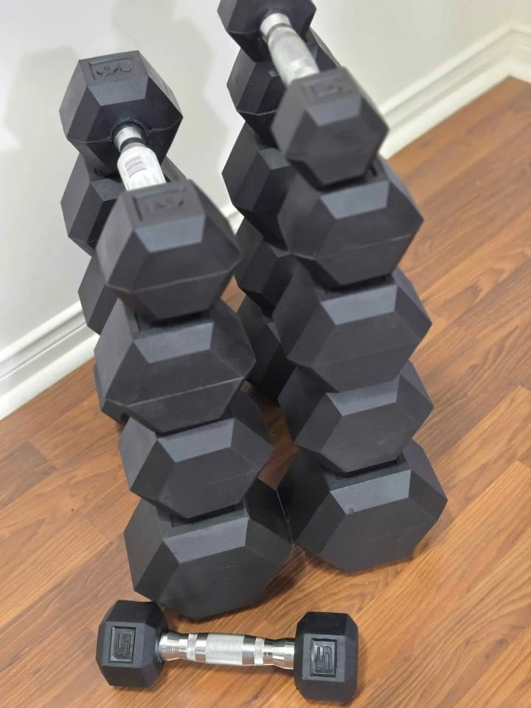 5lb, 10lb, 15lb, 20lb & 25lb Rubber Hex Dumbbell Weight Set - photo 2