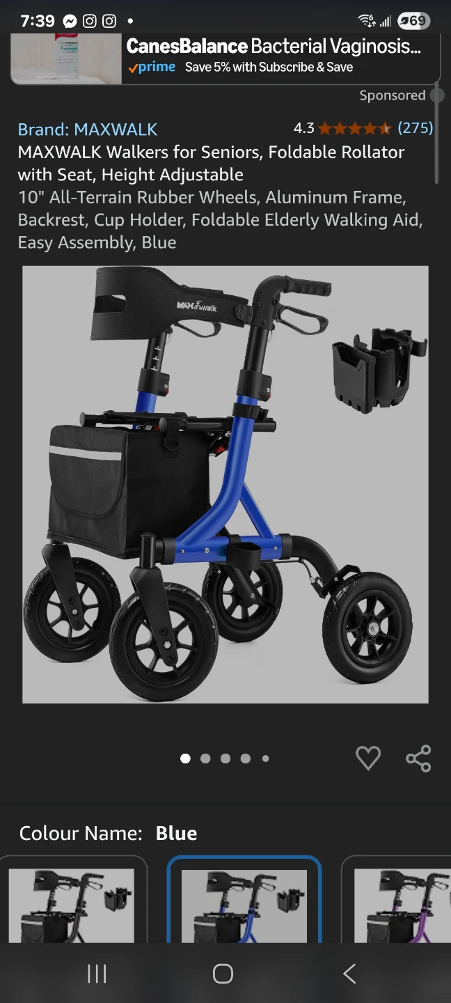 Foldable Rollator with Seat, Height Adjustable
