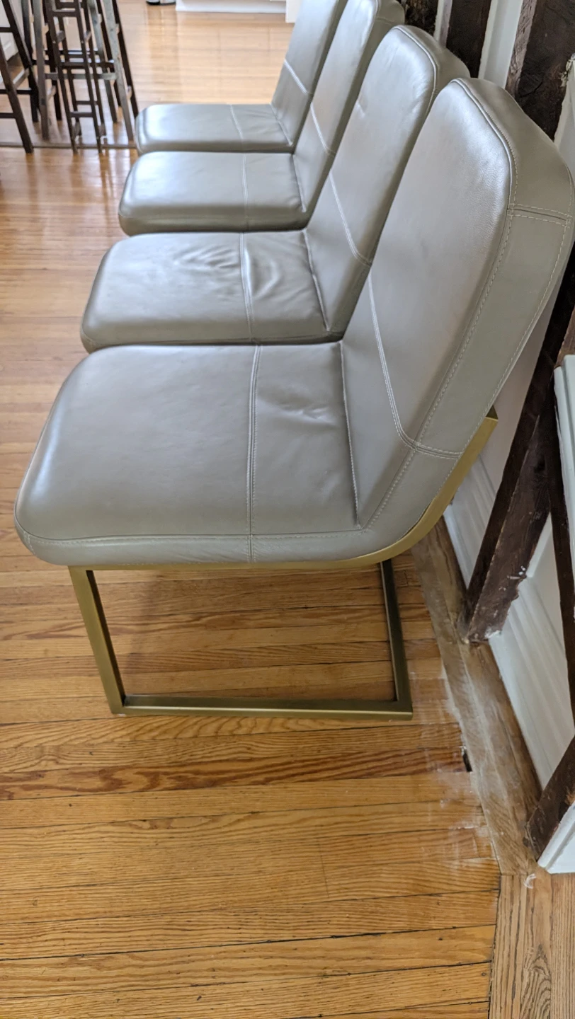 Set of 4 Grey Leather Dining Chairs with Metal Frames - photo 2