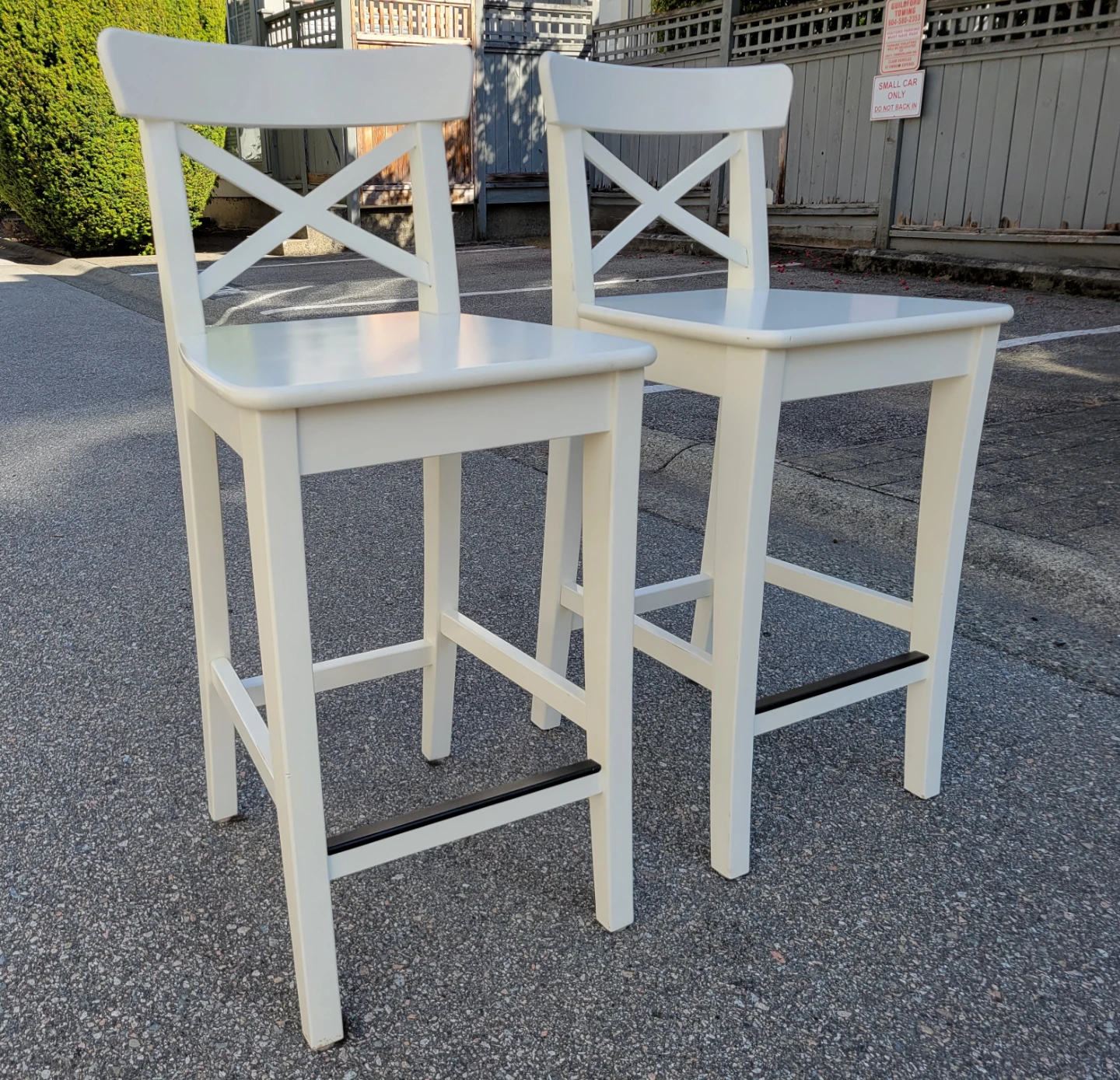 Beautiful White IKEA Bar Stools with Backrests. $50 Each.